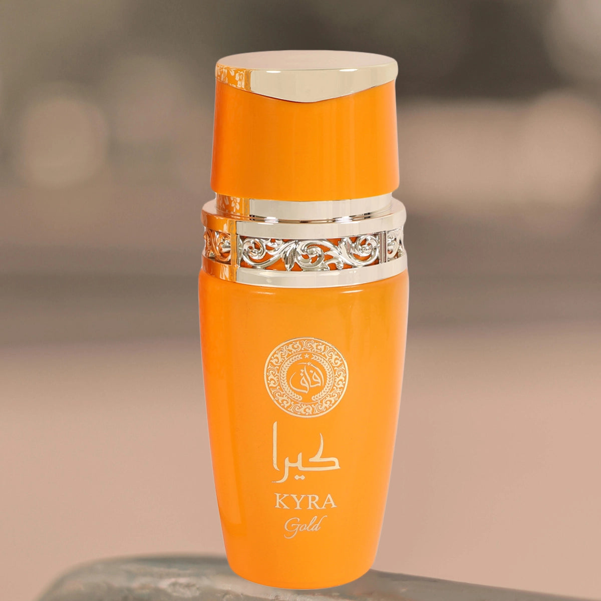 Kyra Gold Perfume For Women 100ml placed elegantly on a vanity, reflecting sophistication and femininity.