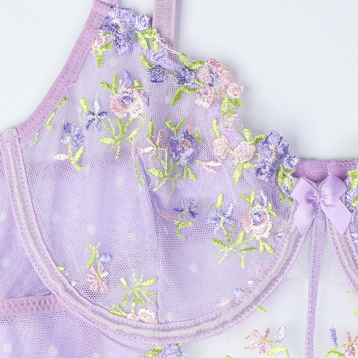 JOY-BS093 – Lavender Floral Embroidered Sheer Babydoll Dress SP BOUTIQUE