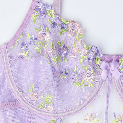 JOY-BS093 – Lavender Floral Embroidered Sheer Babydoll Dress SP BOUTIQUE