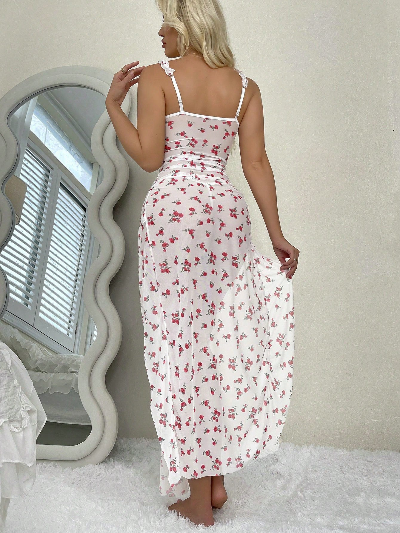 JOY-BS094 – Pink Floral Mesh Split Maxi Dress SP BOUTIQUE
