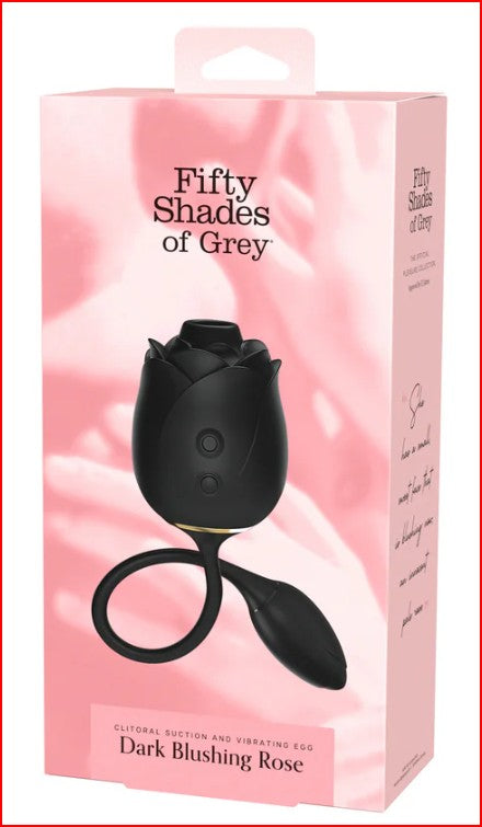Fifty Shades of Grey Dark Blushing Rose, a clitoral suction vibrator featuring elegant design and powerful dual stimulation for intense pleasure.