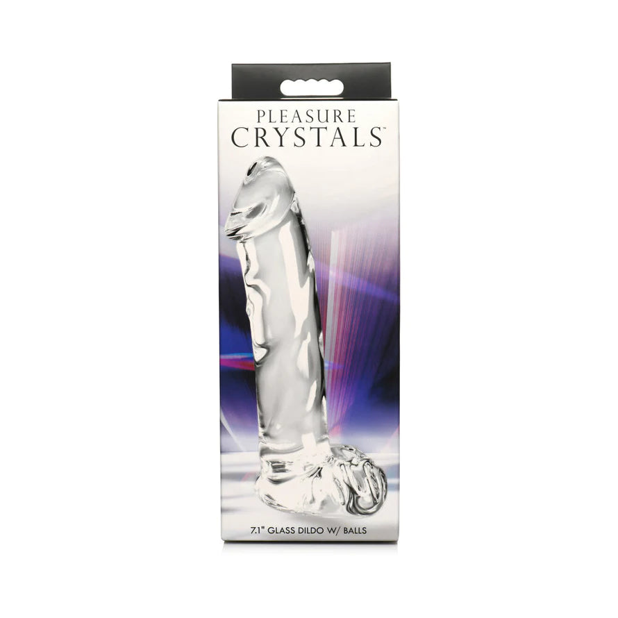 Pleasure Crystals Glass Dildo W/ Balls CURVE NOVELTIES