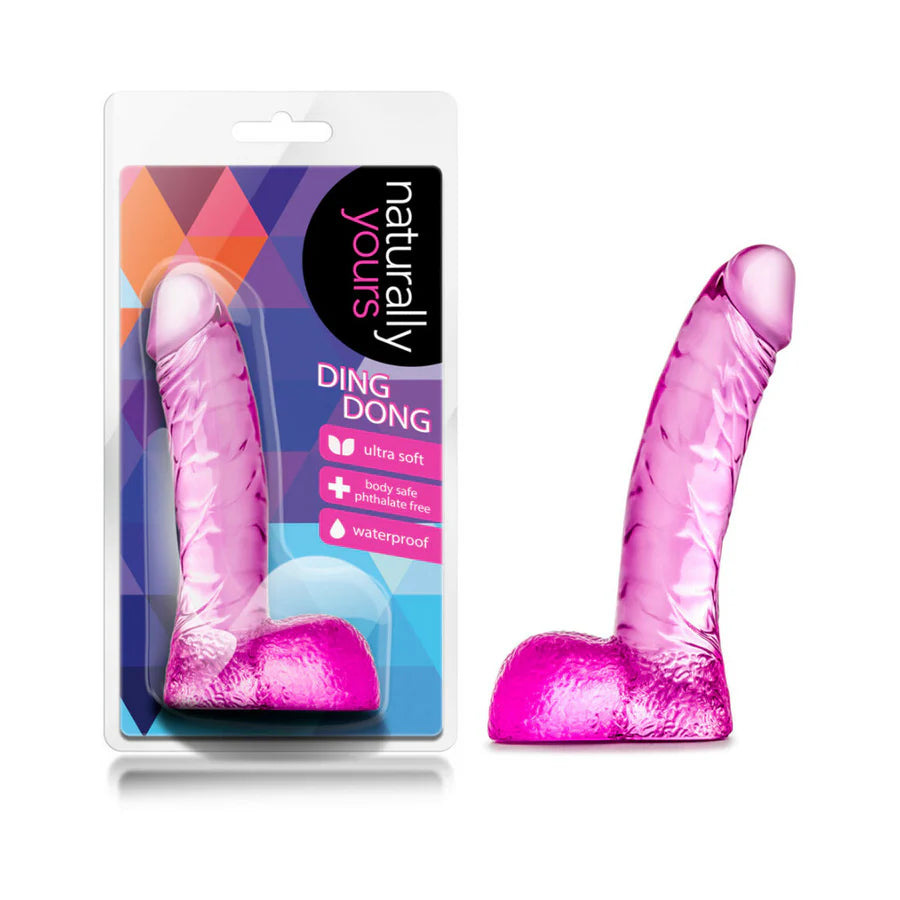 Naturally Yours Ding Dong Realistic 5.5 in. Dildo with Balls showcasing its lifelike design and soft TPE material, perfect for enhanced pleasure and targeted stimulation.