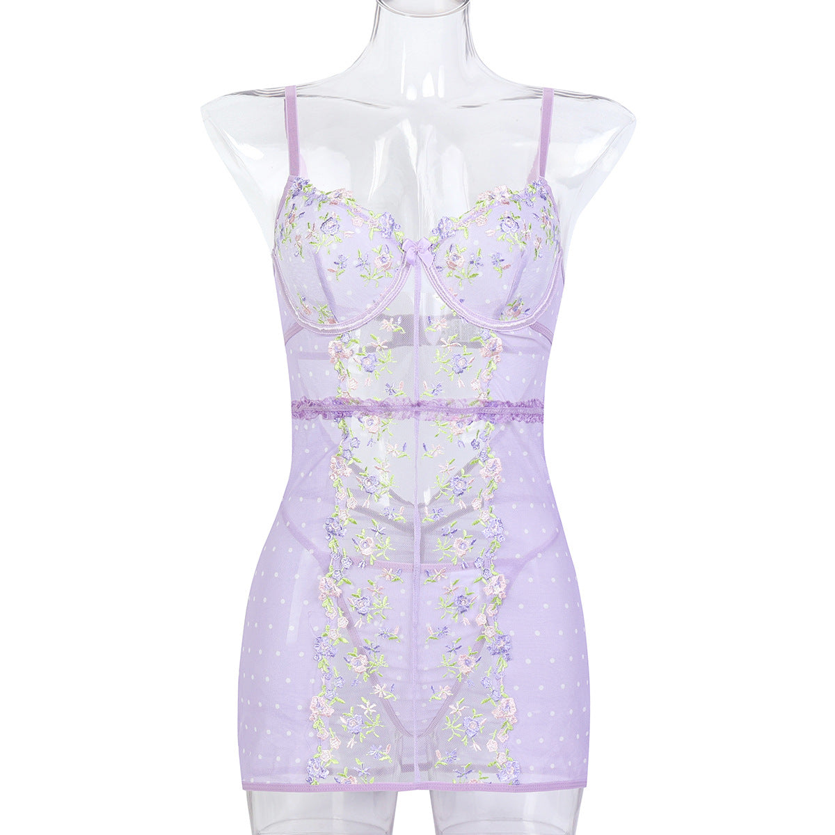 JOY-BS093 – Lavender Floral Embroidered Sheer Babydoll Dress SP BOUTIQUE