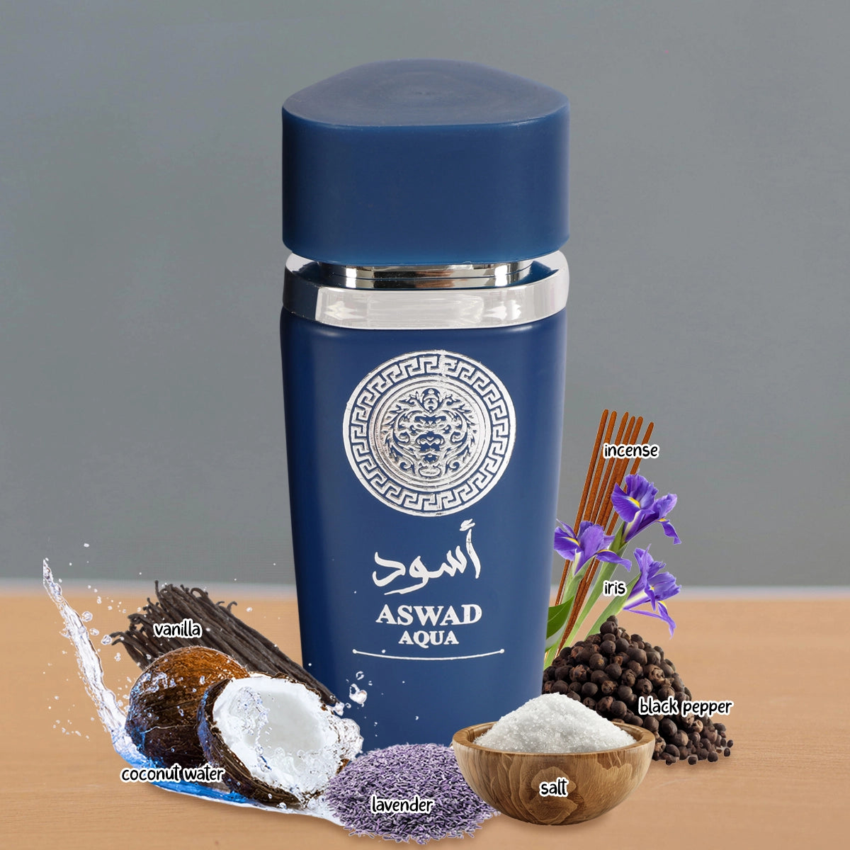 The luxurious Aswad Aqua-Blue Spray Perfume Eau De Parfum For Women, capturing the inviting and elegant aquatic floral perfume experience.