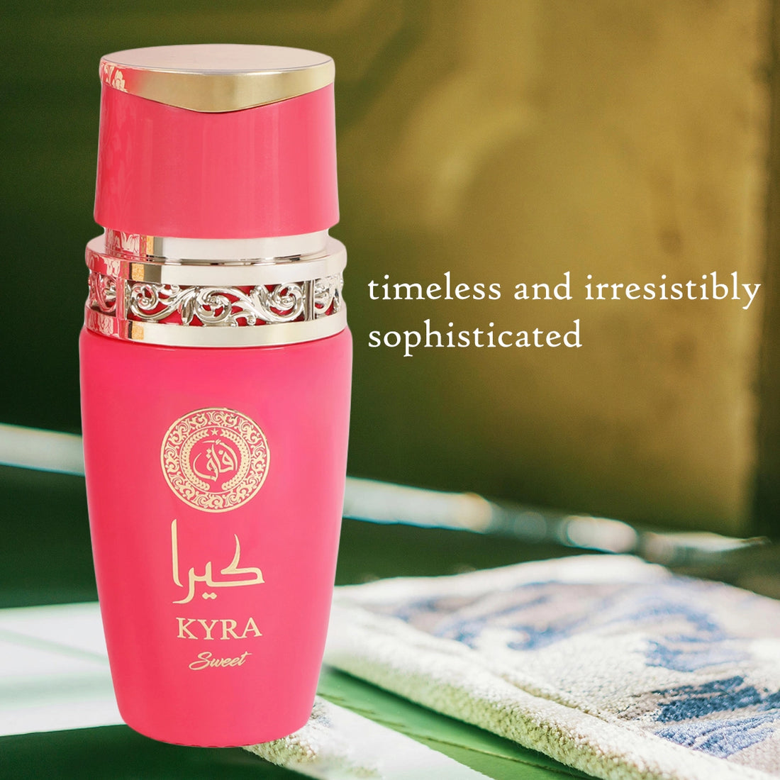 Elegant Kyra Sweet Spray Perfume for Women 100ml displayed in an exquisite setting, illustrating its sophistication and charm.