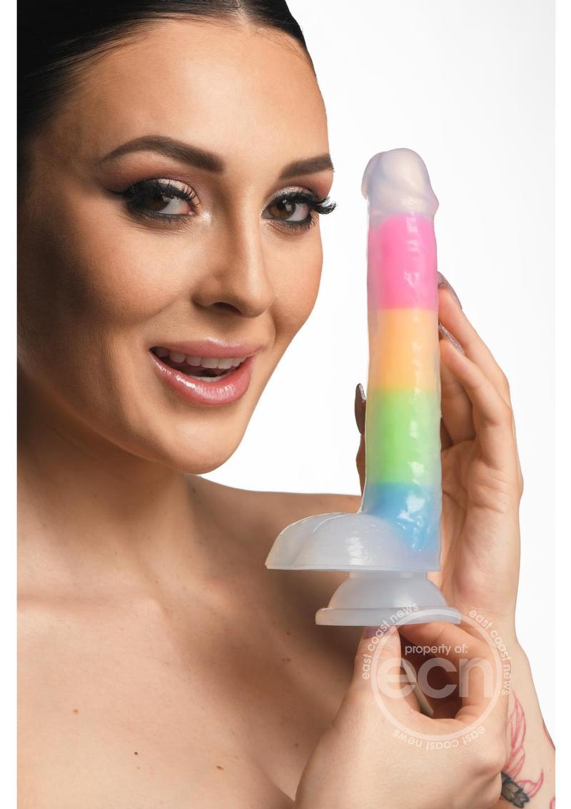 Lollicock Glow in the Dark Rainbow Silicone Dildo with Balls 7in - SP BOUTIQUE