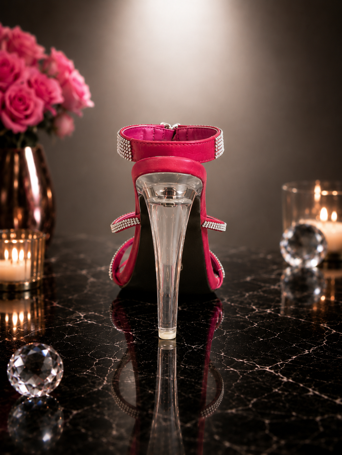 Pleaser Clearly-418 Coral Satin Rhinestone Sandals