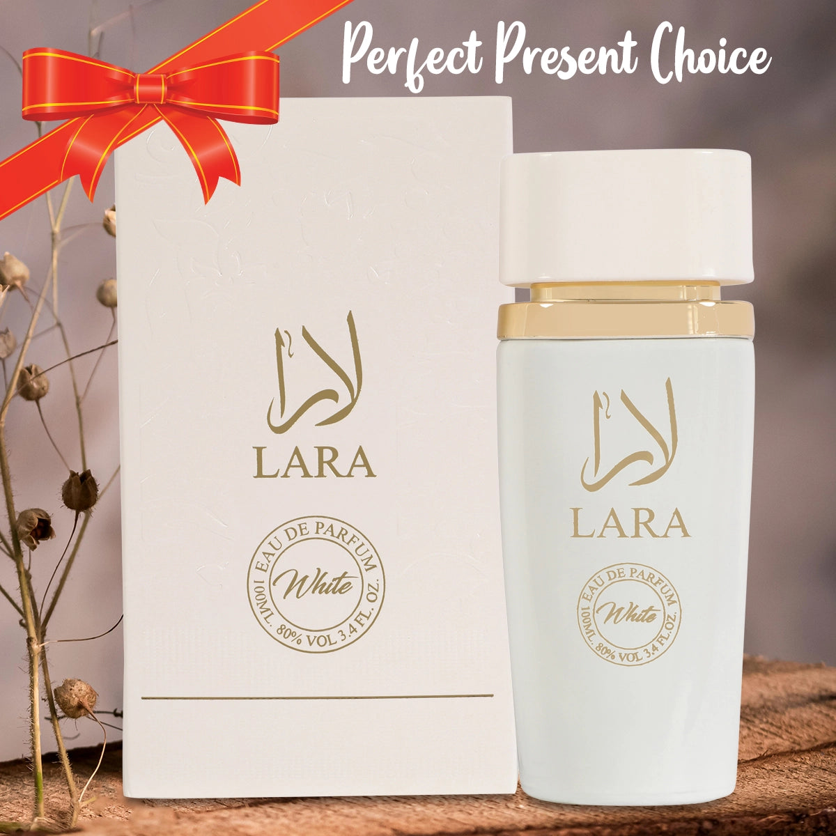 Lara White Spray Perfume Eau De Parfum for Women in an elegant 100ML bottle, showcasing its delicate floral notes and sophisticated design.
