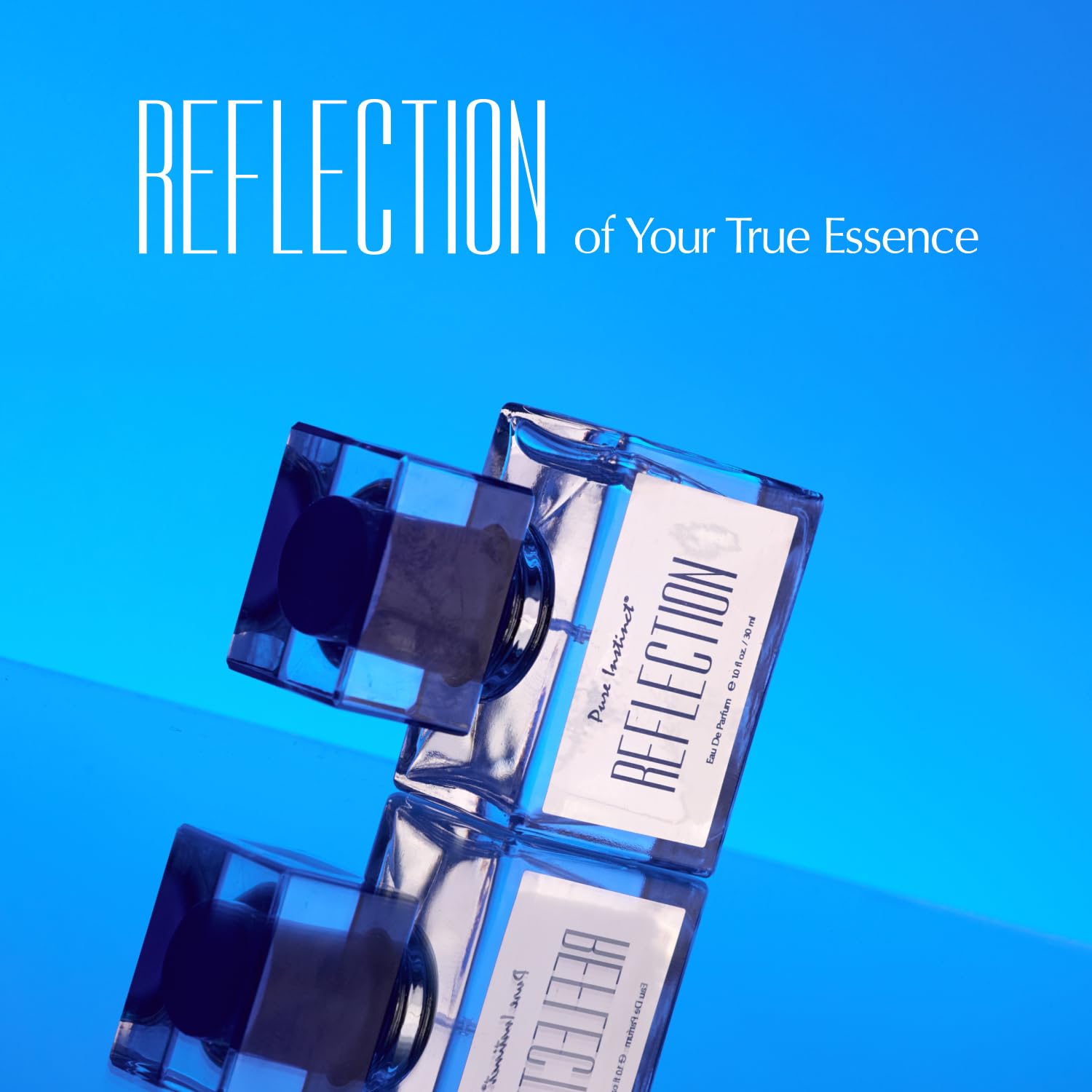 Pure Instinct Reflection cologne applied on the wrist, depicting a confident and sophisticated aura for men.