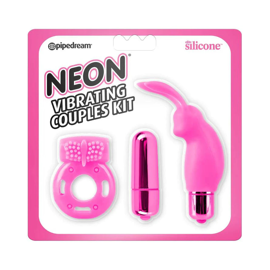 Pipedream Neon 3-Piece Silicone Vibrating Couples Kit PIPEDREAM