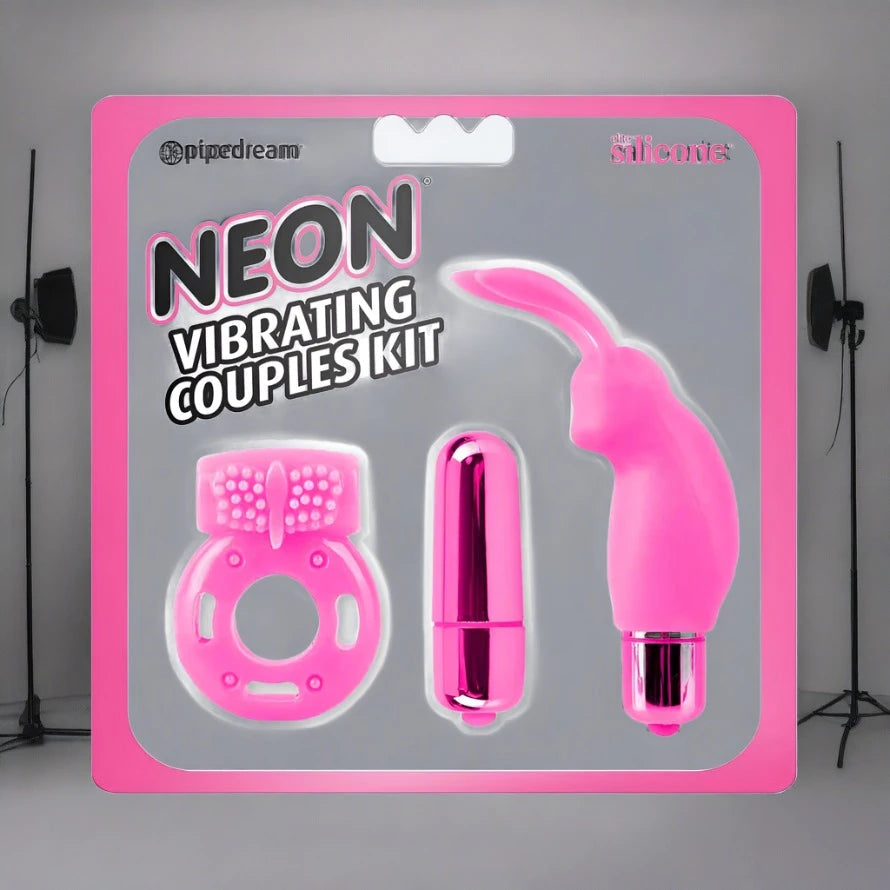 Pipedream Neon 3-Piece Silicone Vibrating Couples Kit PIPEDREAM