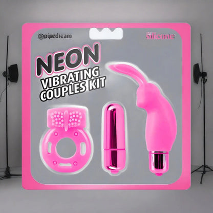 Pipedream Neon 3-Piece Silicone Vibrating Couples Kit PIPEDREAM