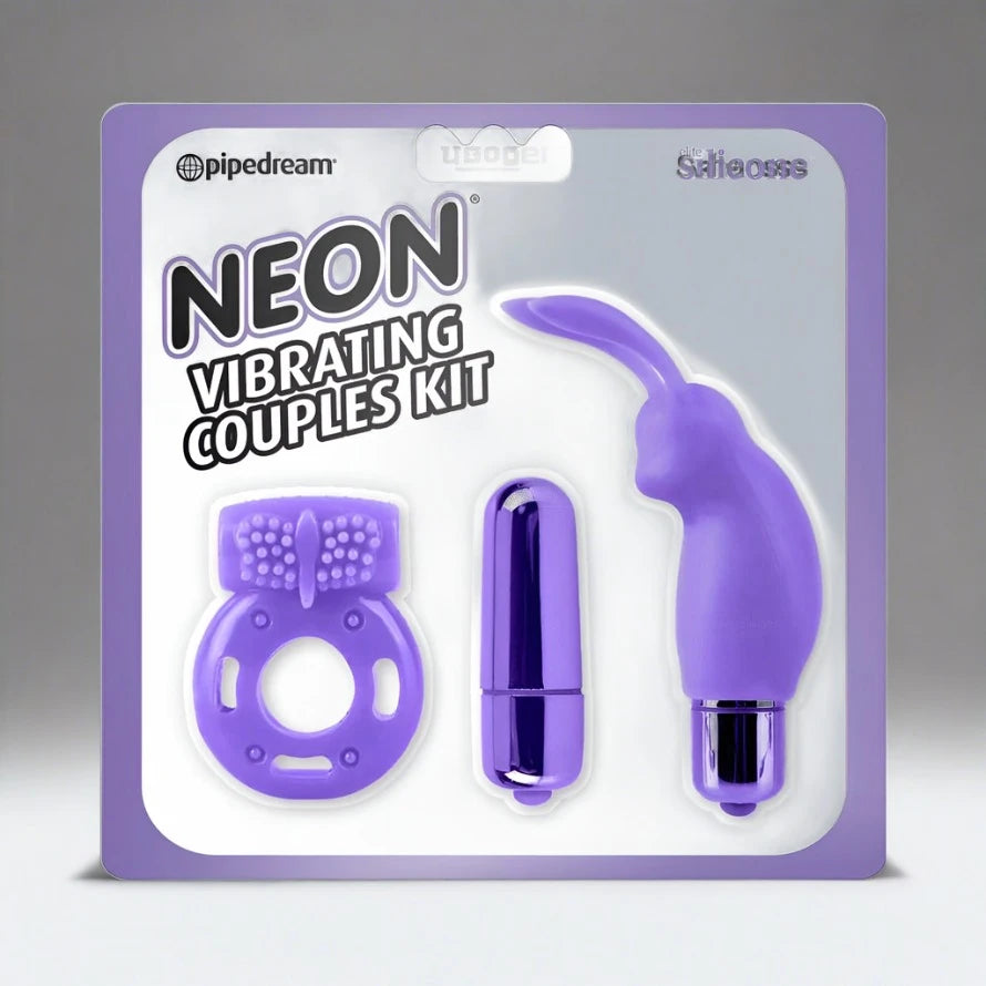 Pipedream Neon 3-Piece Silicone Vibrating Couples Kit PIPEDREAM