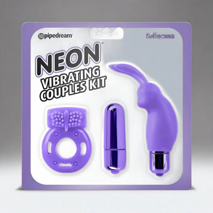 Pipedream Neon 3-Piece Silicone Vibrating Couples Kit PIPEDREAM