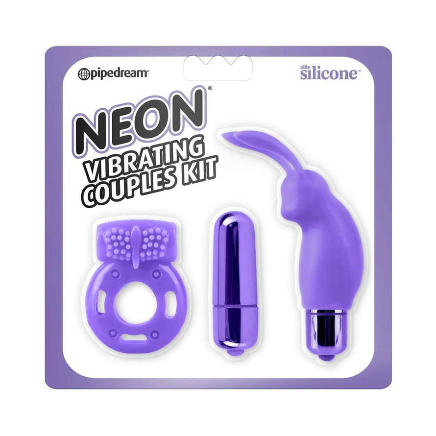 Pipedream Neon 3-Piece Silicone Vibrating Couples Kit PIPEDREAM