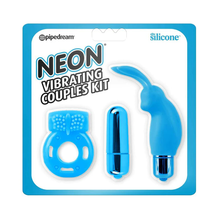 Pipedream Neon 3-Piece Silicone Vibrating Couples Kit PIPEDREAM