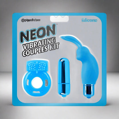 Pipedream Neon 3-Piece Silicone Vibrating Couples Kit PIPEDREAM