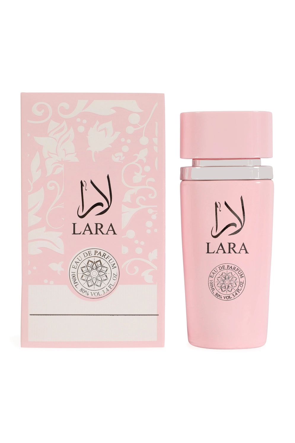 Elegant packaging of Lara Pink Spray Perfume Eau De Parfum for Women, highlighting its sophistication and modern design.