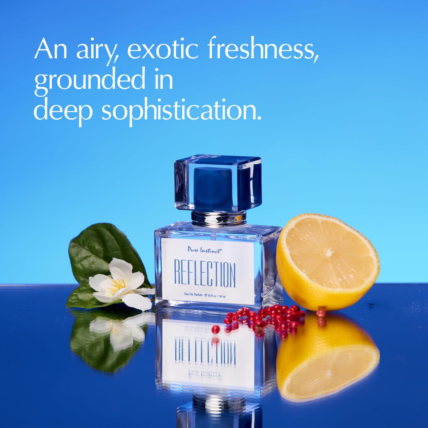 Pure Instinct Reflection cologne packaging with a stylish backdrop, representing sophistication and a statement of confidence.