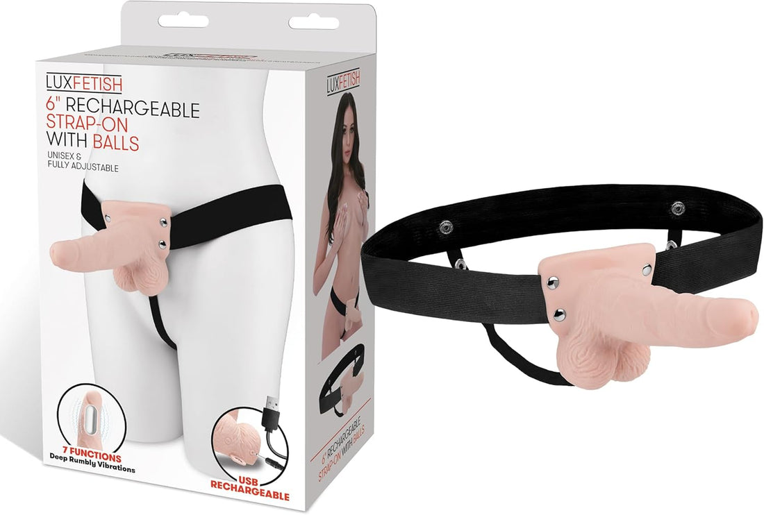 Lux F Recharge Strap On W/balls 6 Flesh
