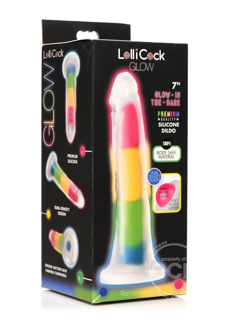 Lollicock Glow in the Dark Rainbow Silicone Dildo 7in - SP BOUTIQUE