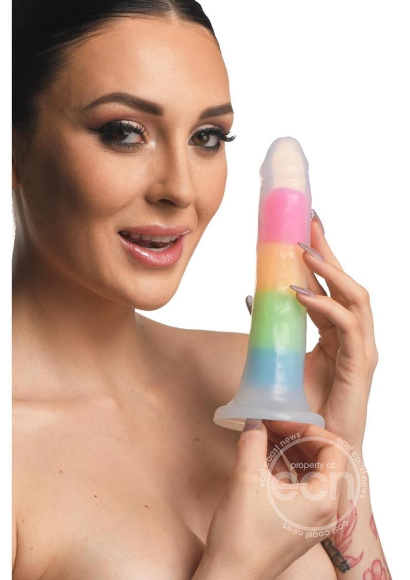 Lollicock Glow in the Dark Rainbow Silicone Dildo 7in - SP BOUTIQUE