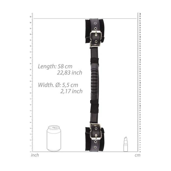 Ouch! Black &amp; White Adjustable Bonded Leather Wrist Cuffs With Handle Black