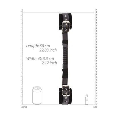 Ouch! Black &amp; White Adjustable Bonded Leather Wrist Cuffs With Handle Black
