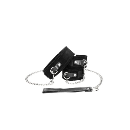 Ouch! Black &amp; White Adjustable Velcro Collar With Leash &amp; Wrist Cuffs Black
