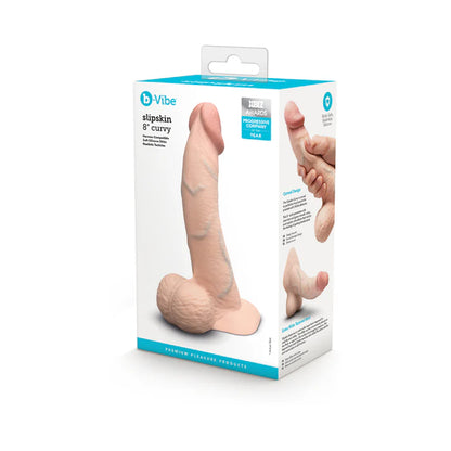 b-Vibe Slipskin Realistic Silicone Dildo 8 in. Curved Cream showcasing its lifelike texture and innovative pressure-reactive silicone for ultimate pleasure.