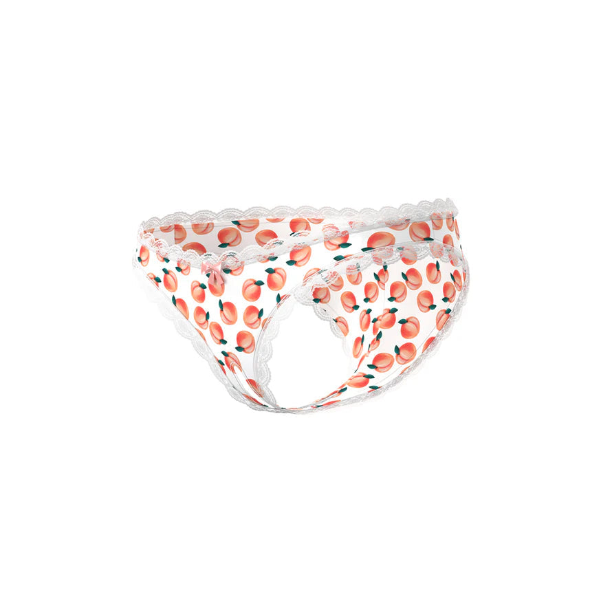 Magic Silk Sweet Treats Crotchless Boy Short with Lube Peach EXPOSED