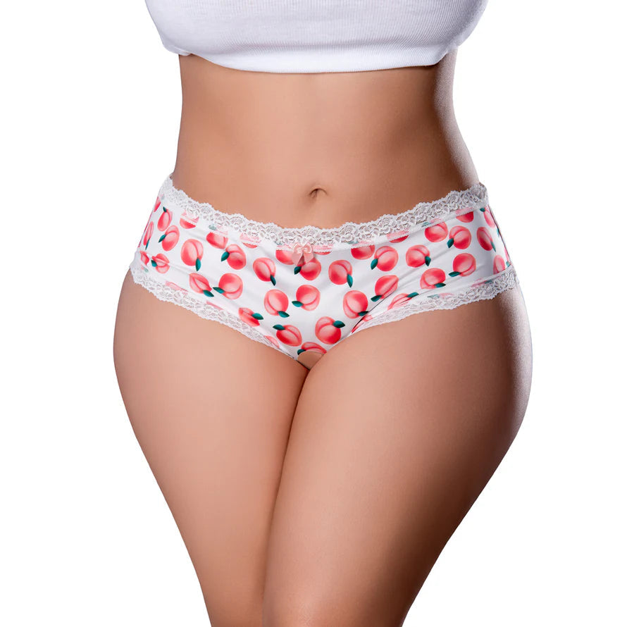 Magic Silk Sweet Treats Crotchless Boy Short with Lube Peach EXPOSED