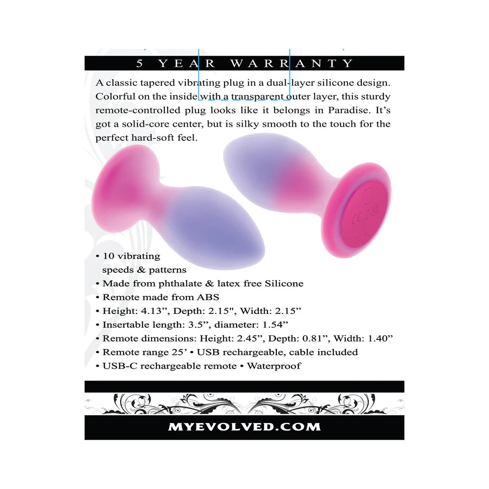 Evolved Paradise Plug Dual Layer Rechargeable Vibrating Anal Plug with Remote Silicone EVOLVED
