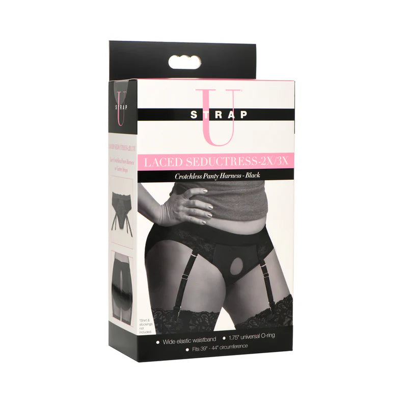 Strap U Laced Seductress Lace Crotchless Panty Harness &amp; Garter Straps XR BRANDS