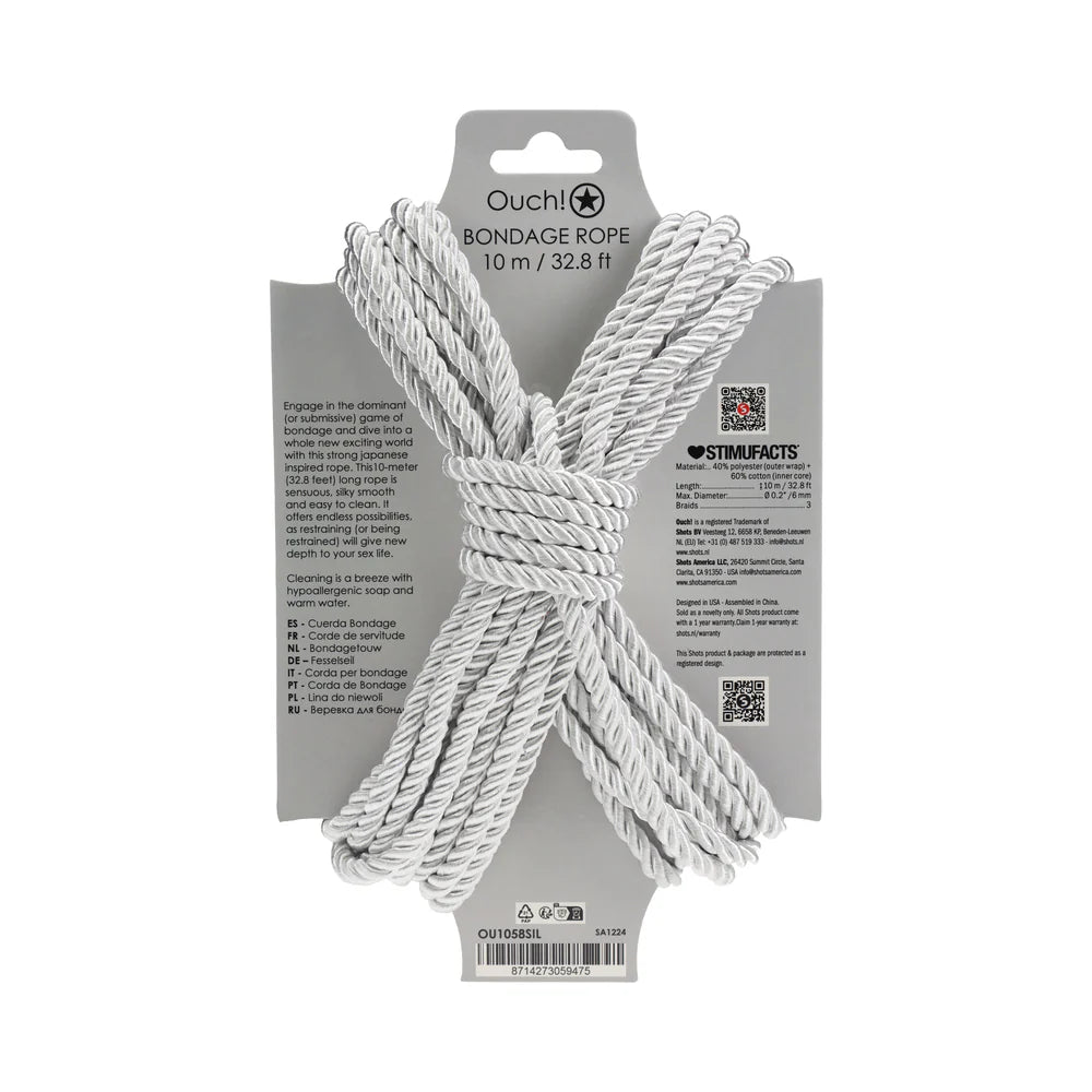 Ouch! Bondage Rope 10 m Nylon Silver OUCH!