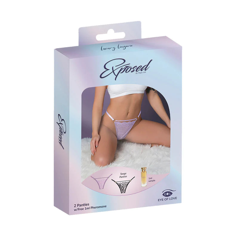 Magic Silk Pheromone Panties Tanga Panty 2-Pack Lilac/Black EXPOSED