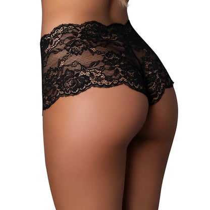 Magic Silk Pheromone Panties Split Crotch Lace Boy Short 2-Pack Aqua/Black EXPOSED