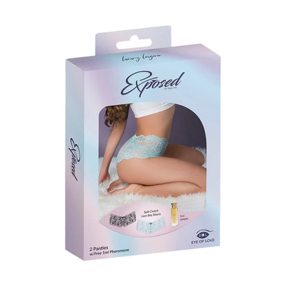 Magic Silk Pheromone Panties Split Crotch Lace Boy Short 2-Pack Aqua/Black EXPOSED