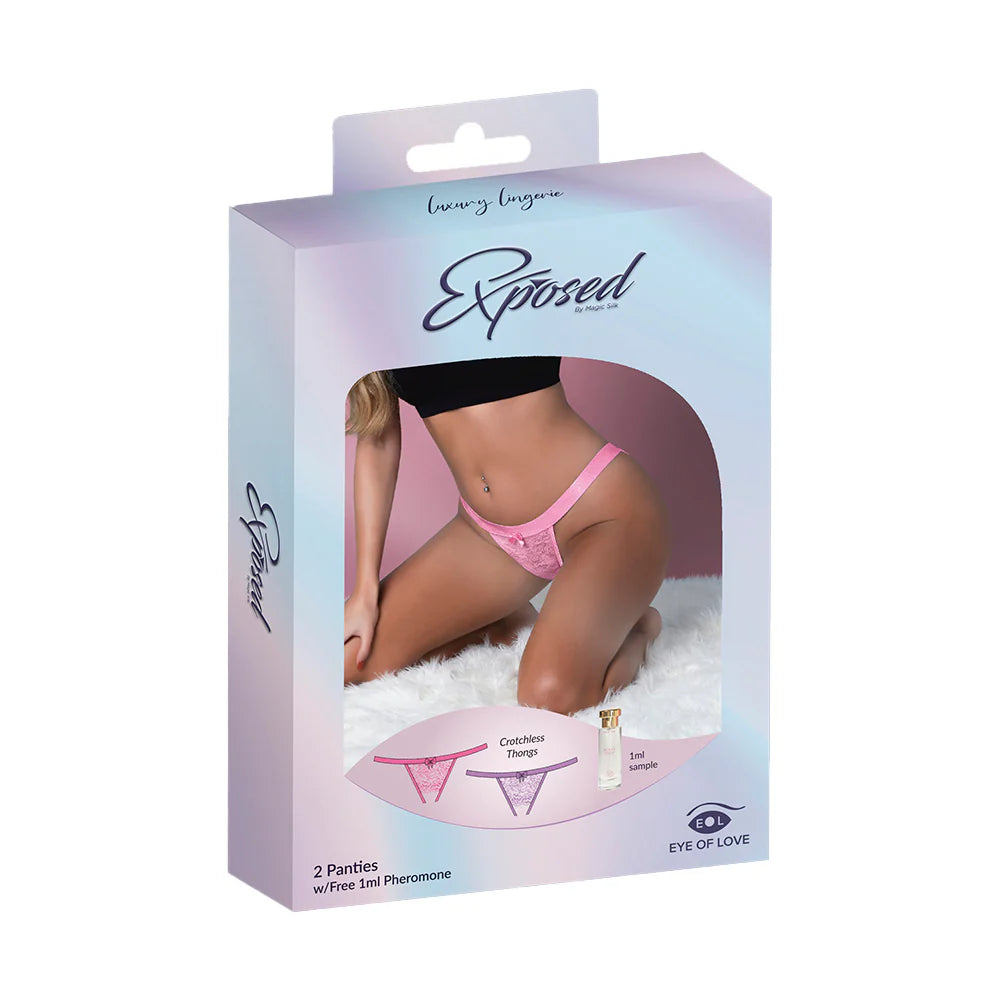 Magic Silk Pheromone Panties Crotchless Thong 2-Pack EXPOSED