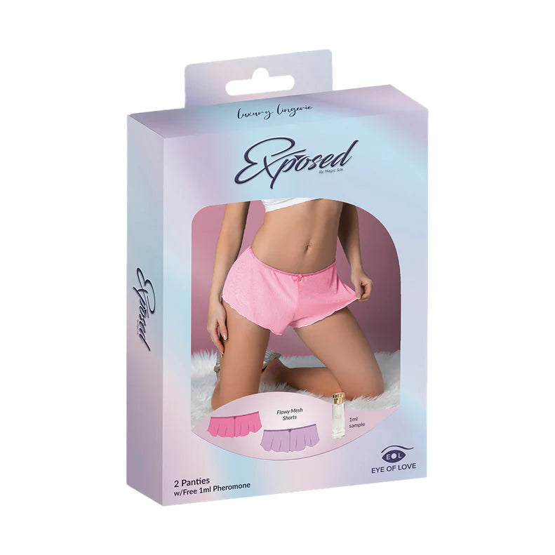Magic Silk Pheromone Panties Flowy Mesh Short 2-Pack Lilac/Rose EXPOSED