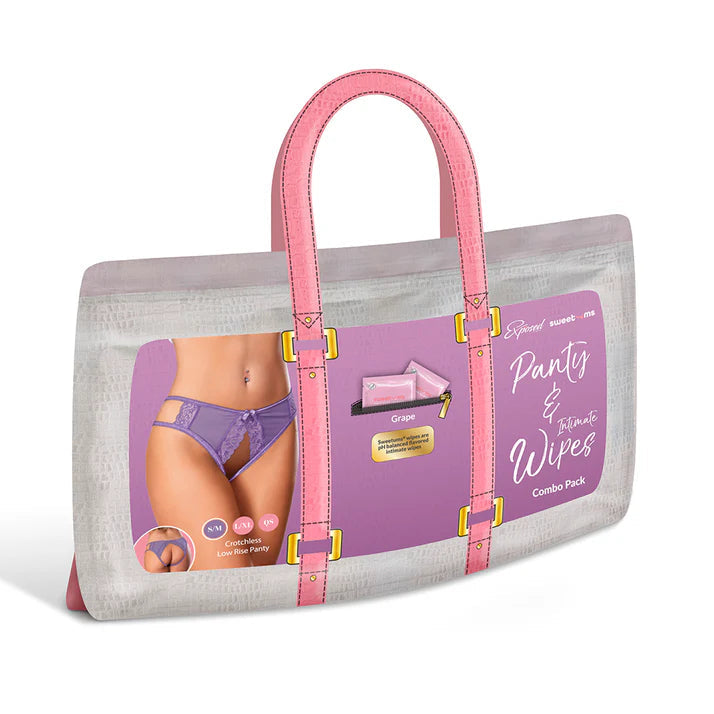 Magic Silk Sweetums Crotchless Low Rise Panty Grape EXPOSED