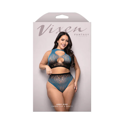 Fantasy Lingerie Vixen Deep Dive Ombré Leopard Knit Cut-Out Top &amp; Panty FANTASY LINGERIE