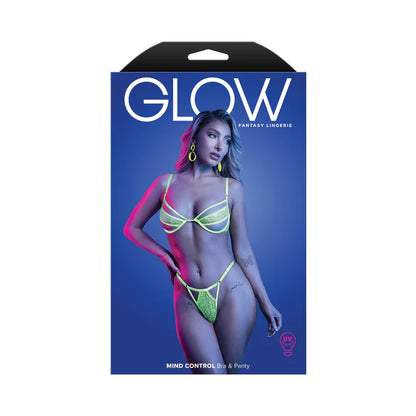 Fantasy Lingerie Glow Mind Control UV Reactive Paneled Underwire Bra showcasing intricate lace and mesh design for a seductive look.