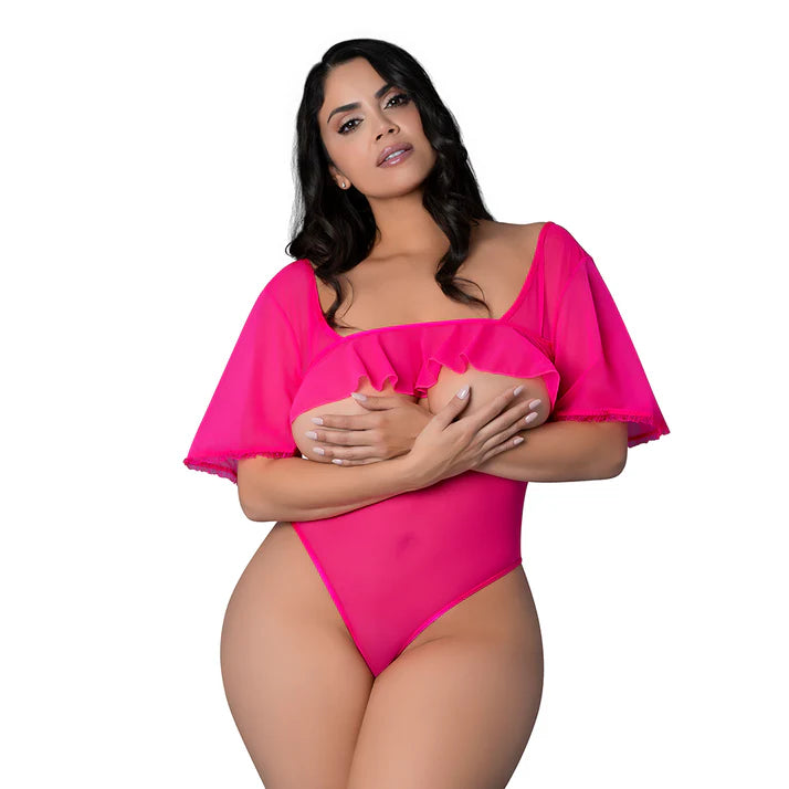 Magic Silk Pink Kink Flutter Sleeve Teddy Pink Glow EXPOSED