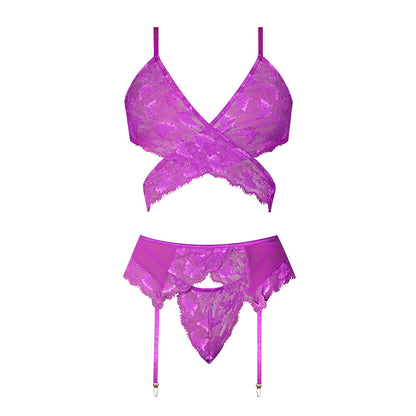 Magic Silk Butterfly Fantasies Bra, Garter &amp; Thong Set Neon Purple EXPOSED