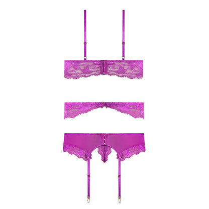 Magic Silk Butterfly Fantasies Bra, Garter &amp; Thong Set Neon Purple EXPOSED