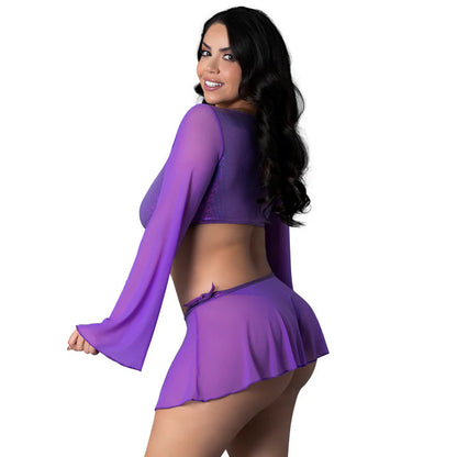 Magic Silk Glimmer Wrap Bralette, Booty Shorts &amp; Sleeve Set Purple Disco EXPOSED