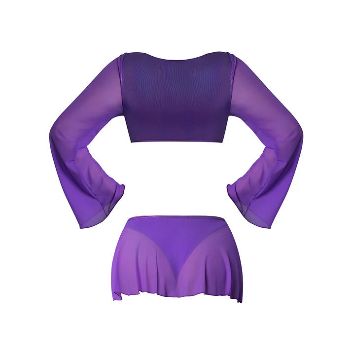 Magic Silk Glimmer Wrap Bralette, Booty Shorts &amp; Sleeve Set Purple Disco EXPOSED