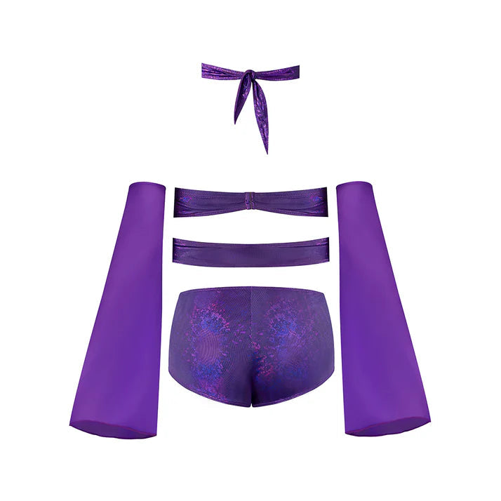 Magic Silk Glimmer Wrap Bralette, Booty Shorts &amp; Sleeve Set Purple Disco EXPOSED
